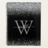 Monogram Zwarte Zilver Glitter Schrift Planner (Voorkant)