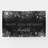 Monogram zwarte zilverglitterstof spandoek (Horizontaal)