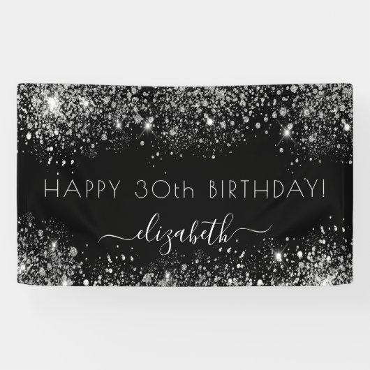 Monogram zwarte zilverglitterstof spandoek (Horizontaal)