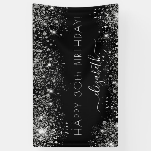 Monogram zwarte zilverglitterstof spandoek (Verticaal)