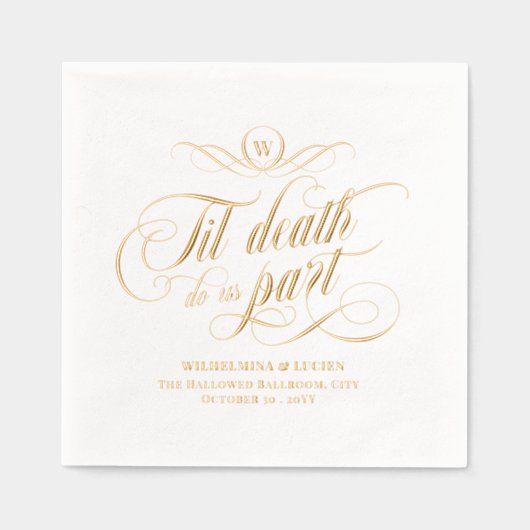 Monogram Zwirly Til Death Do Us Part Wedding Folie Servetten (Voorkant)