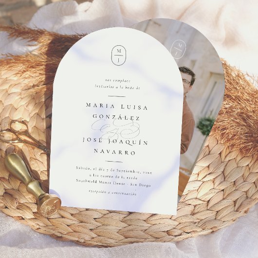 Monograma Formal Invitación de Boda Elegante Kaart