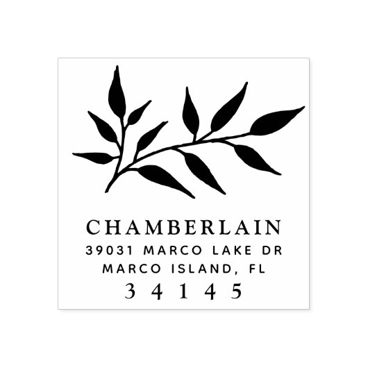 Monogramadres handgetekende botanische bladeren rubberstempel (Afrduk)