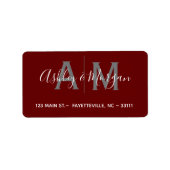Monogramadres Modern Gray and Red Couple Etiket (Voorkant)