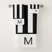Monogrambadkamer van moderne zwarte en witte strep bad handdoek (Insitu)