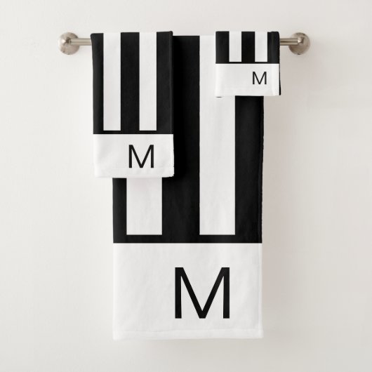Monogrambadkamer van moderne zwarte en witte strep bad handdoek (Insitu)