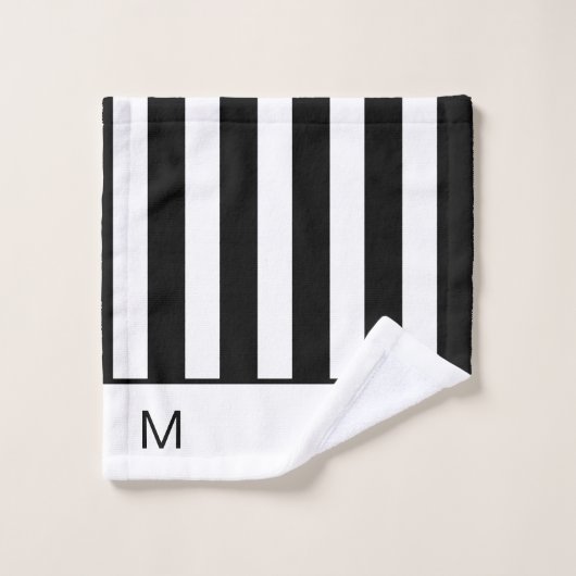 Monogrambadkamer van moderne zwarte en witte strep bad handdoek (Wasdoekje)