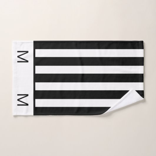 Monogrambadkamer van moderne zwarte en witte strep bad handdoek (Handdoek)