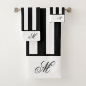 Monogrambadkamer van moderne zwarte en witte strep bad handdoek (Insitu)