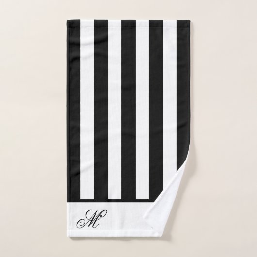 Monogrambadkamer van moderne zwarte en witte strep bad handdoek (Handdoek)