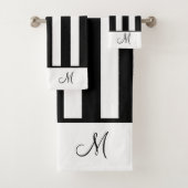 Monogrambadkamer van moderne zwarte en witte strep bad handdoek (Insitu)