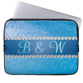 Monogramblauw-ventilator in reliëf laptop sleeve