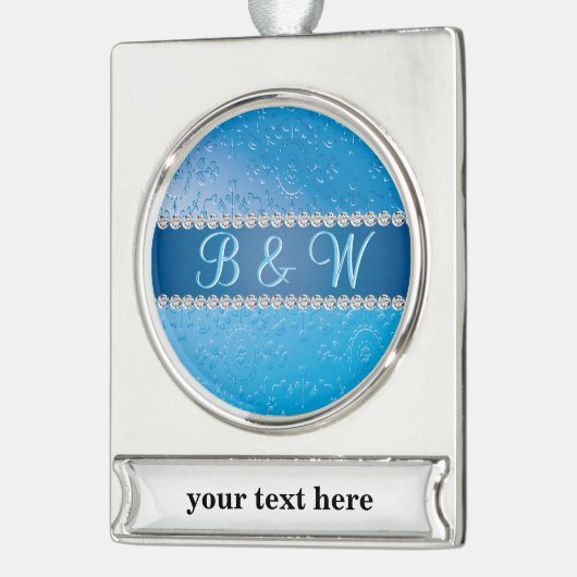 Monogramblauw-ventilator in reliëf verzilverd banner ornament (Links)