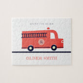 Monogramboeien van Cute Red Navy Fire Truck Engine Legpuzzel (Horizontaal)