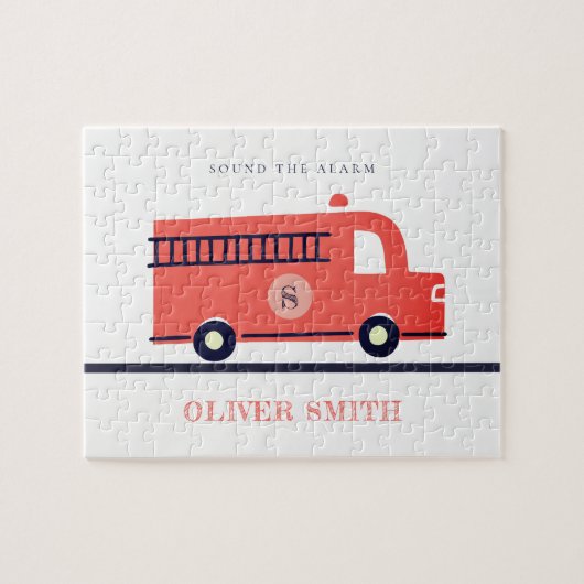 Monogramboeien van Cute Red Navy Fire Truck Engine Legpuzzel (Horizontaal)