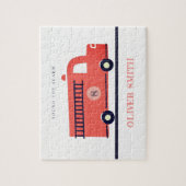 Monogramboeien van Cute Red Navy Fire Truck Engine Legpuzzel (Verticaal)