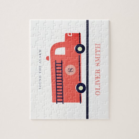 Monogramboeien van Cute Red Navy Fire Truck Engine Legpuzzel (Verticaal)
