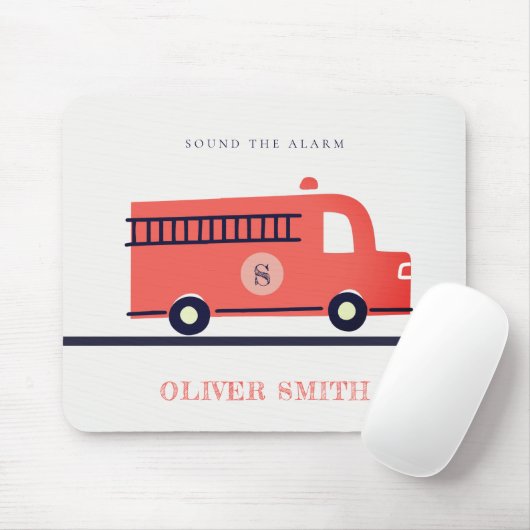 Monogramboeien van Cute Red Navy Fire Truck Engine Muismat (Met muis)