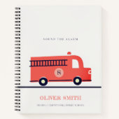 Monogramboeien van Cute Red Navy Fire Truck Engine Notitieboek (Voorkant)
