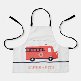 Monogramboeien van Cute Red Navy Fire Truck Engine Schort