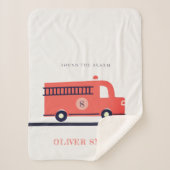 Monogramboeien van Cute Red Navy Fire Truck Engine Sherpa Deken (Voorkant)