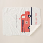 Monogramboeien van Cute Red Navy Fire Truck Engine Sherpa Deken (Voorkant (horizontaal))