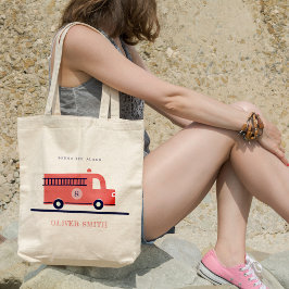 Monogramboeien van Cute Red Navy Fire Truck Engine Tote Bag