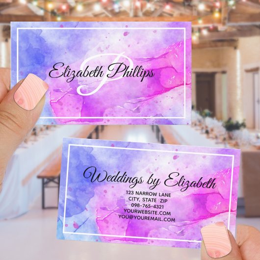 Monogrambrief blauwe Waterverf Visitekaartje