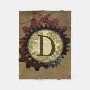 Monogrambrief D van Steampunk Gears Fleece Deken
