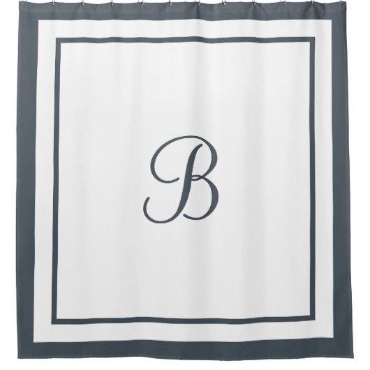 Monogrambrief Elegant Dark Slate Border Script Douchegordijn (Voorkant)