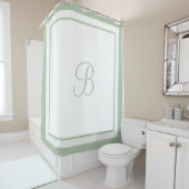Monogrambrief Elegant Sage Green Border Script Douchegordijn (In situ)