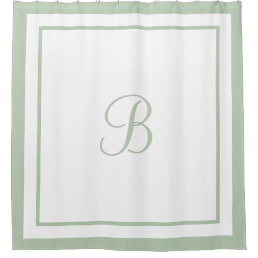 Monogrambrief Elegant Sage Green Border Script Douchegordijn (Voorkant)