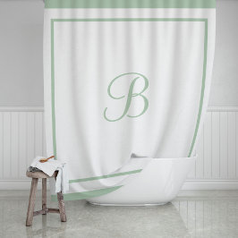 Monogrambrief Elegant Sage Green Border Script Douchegordijn