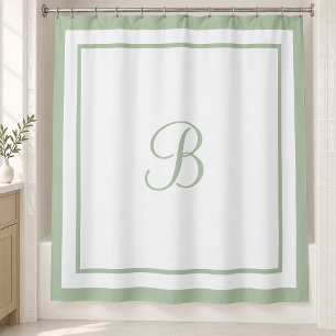 Monogrambrief Elegant Sage Green Border Script Douchegordijn