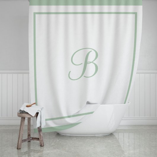 Monogrambrief Elegant Sage Green Border Script Douchegordijn