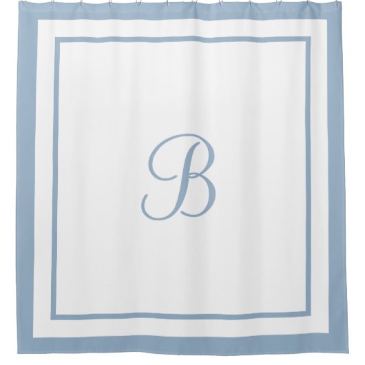 Monogrambrief Elegant Stusty Blue Border Script Douchegordijn (Voorkant)
