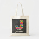Monogrambrief J van het alkbord met Bright Chevron Tote Bag (Voorkant)