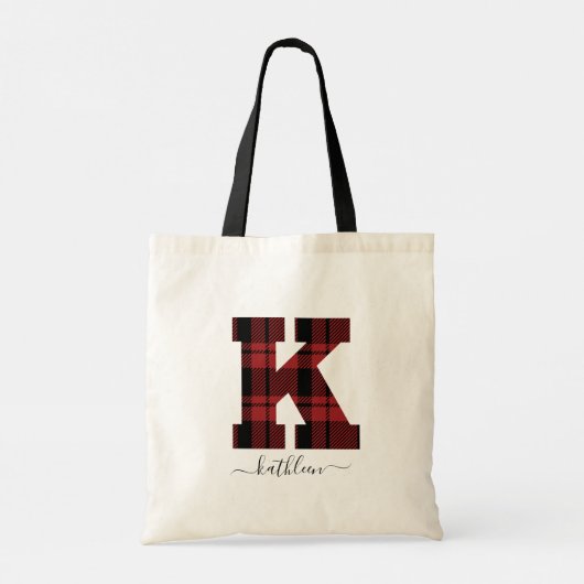 Monogrambrief "K" voor speldenrood en zwart Tote Bag (Achterkant)