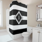 Monogrambrief met matige zwarte en witte strepen douchegordijn (In situ)