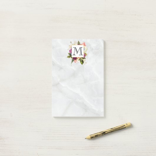 Monogrambrief  roze Waterverf Flowers Post-it® Notes (Op bureau)