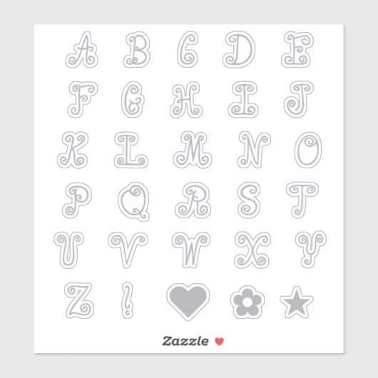 Monogrambrief van Fun Swirly Silver Alphabet Initi Sticker (Vel)