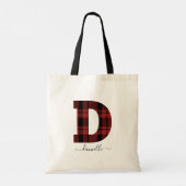 Monogrambrief van geplakt rood en zwart, D Tote Bag (Achterkant)