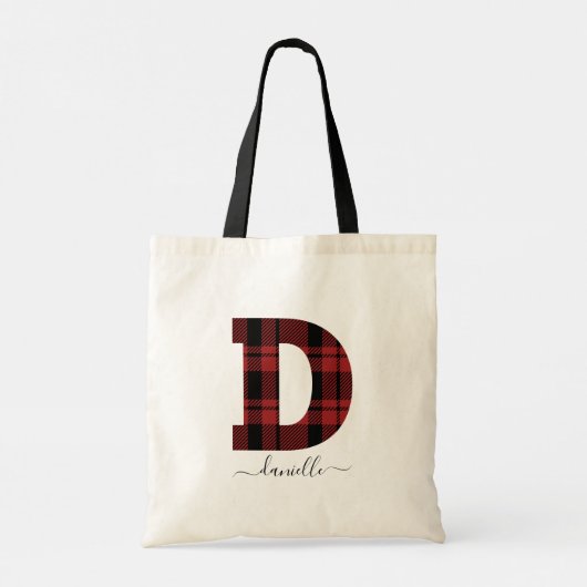 Monogrambrief van geplakt rood en zwart, D Tote Bag (Achterkant)