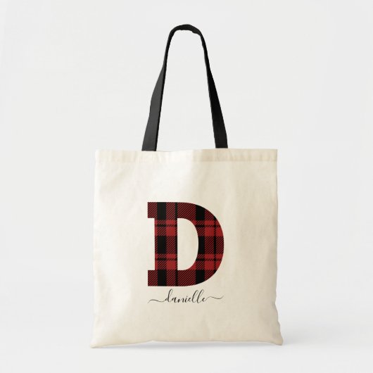 Monogrambrief van geplakt rood en zwart, D Tote Bag (Voorkant)