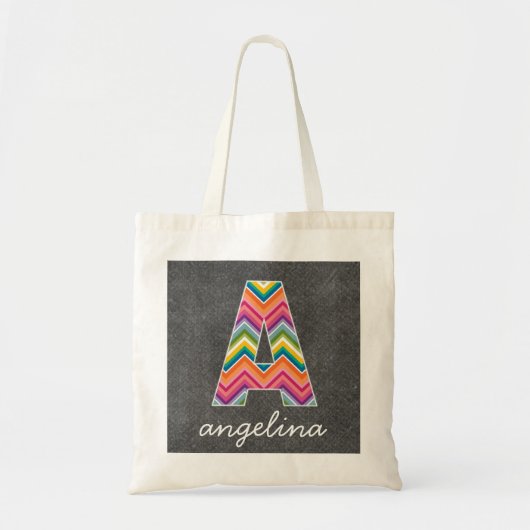 Monogrambrief van het karton A met Bright Chevrons Tote Bag (Voorkant)