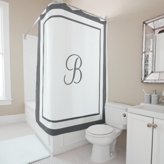 Monogrambrief voor Elegant Charcoal Border Douchegordijn (In situ)