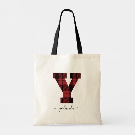 Monogrambrief "Y" voor speldenrood en zwart Tote Bag (Achterkant)