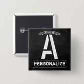 Monogrambrieven van Chalkboard Vierkante Button 5,1 Cm (Voorkant /achterkant)