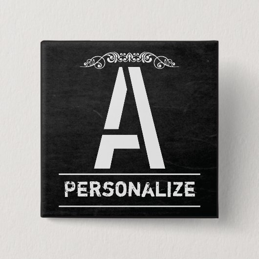 Monogrambrieven van Chalkboard Vierkante Button 5,1 Cm (Voorkant)