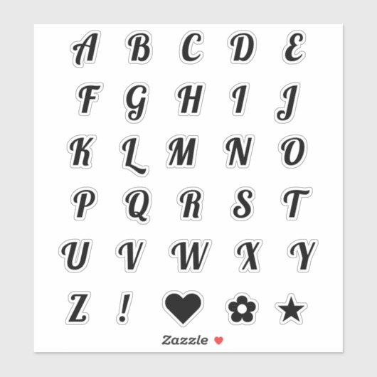 Monogrambrieven van het Initiaal Fun Black Font Al Sticker (Vel)